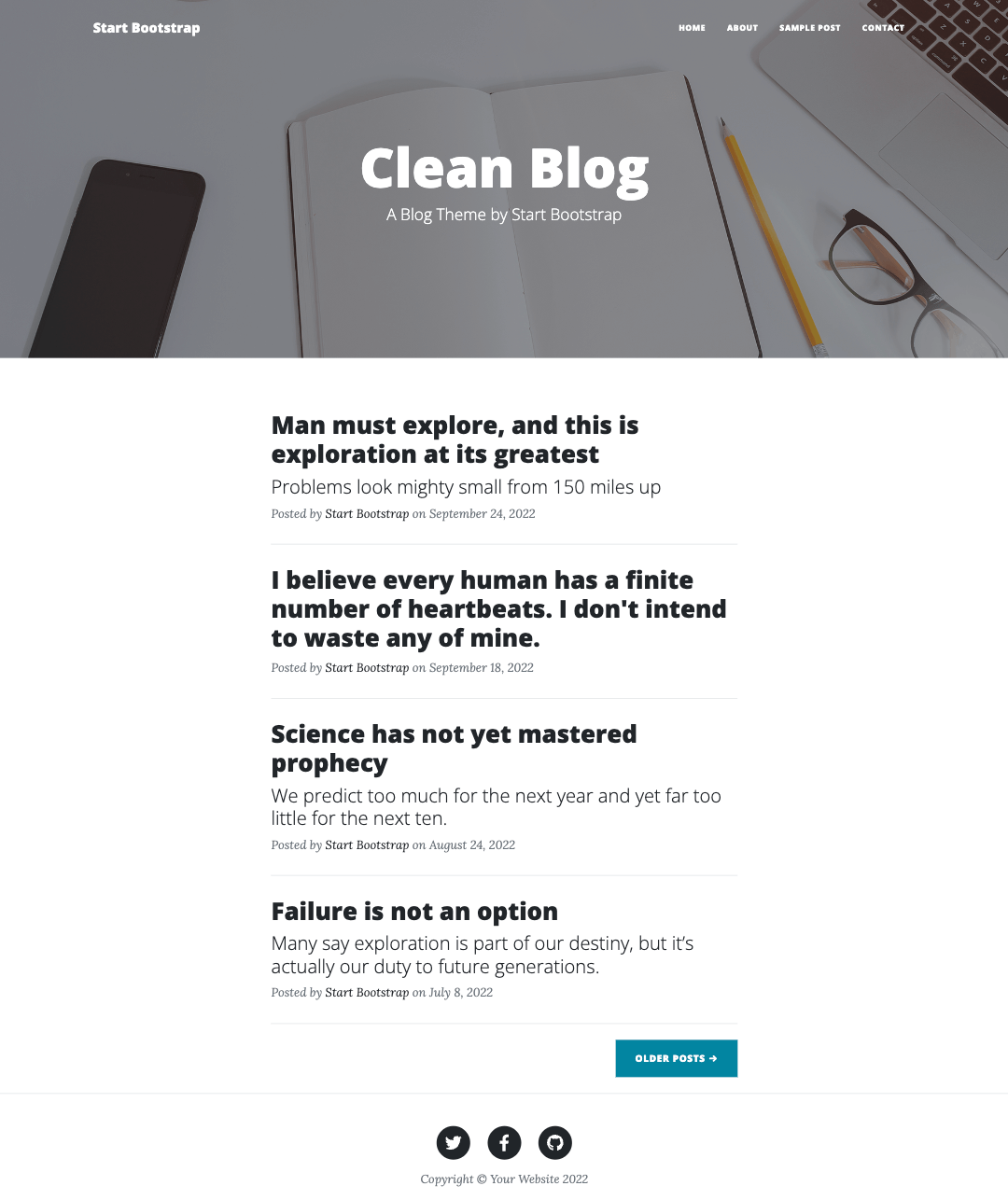 The template home page