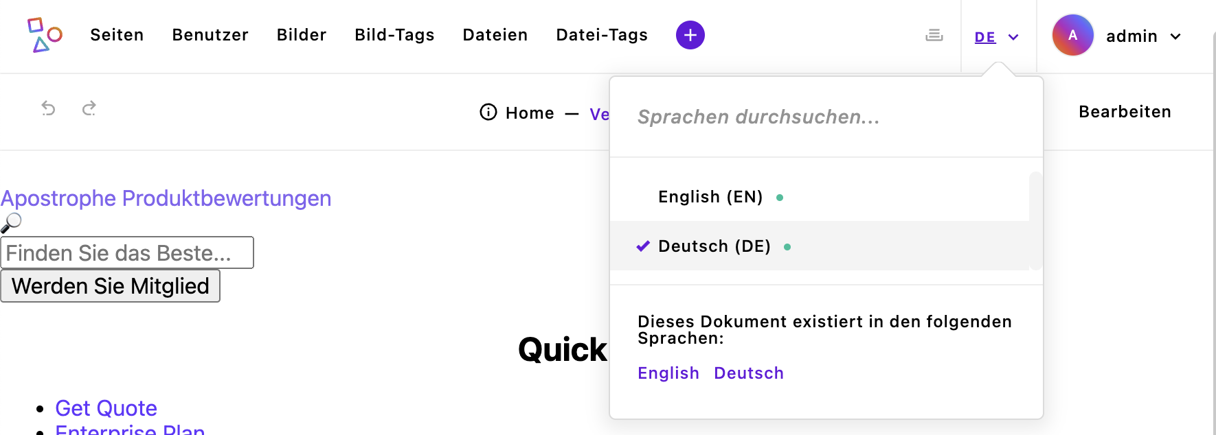 Screenshot of the topbar localization