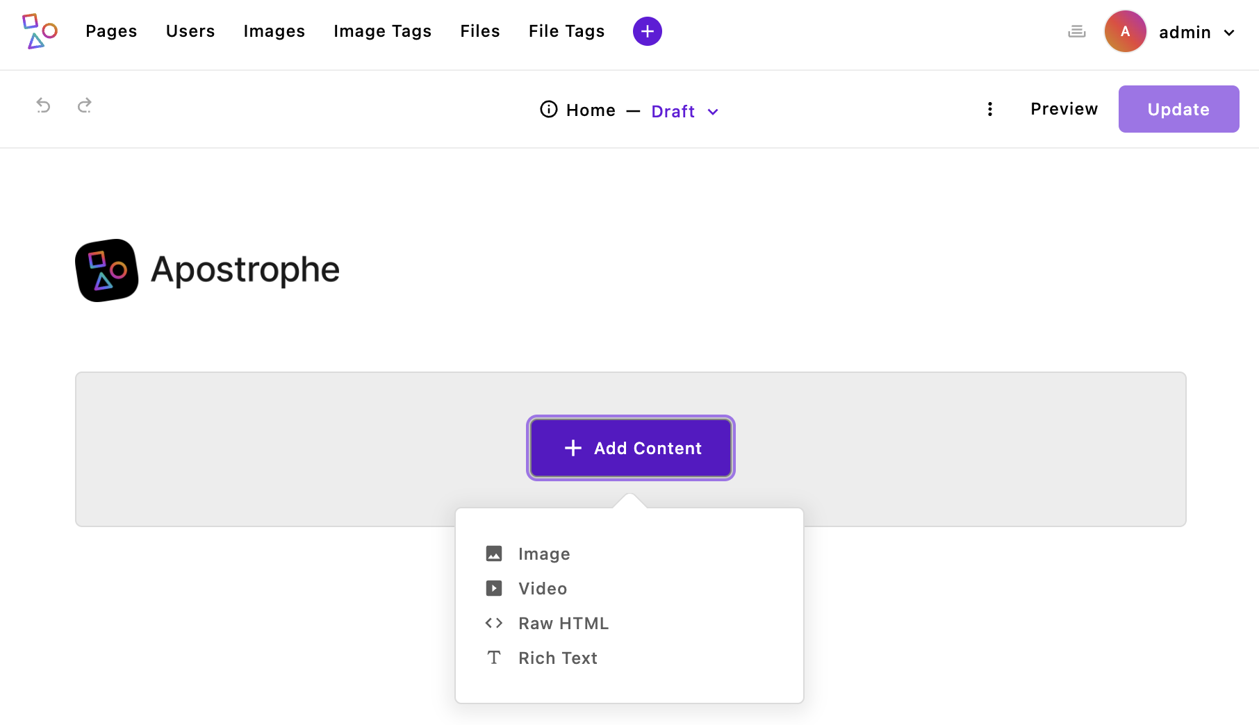 Screenshot of the widget selection dropdown menu