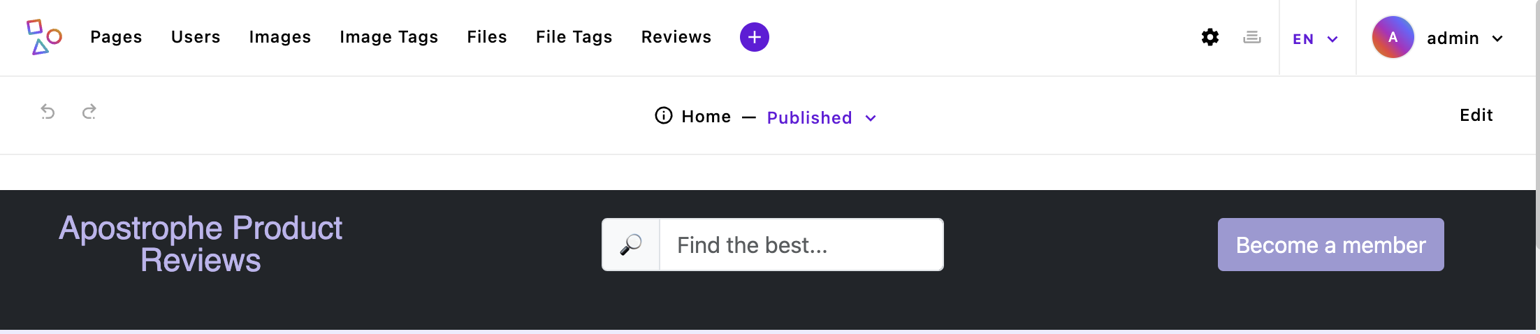Screenshot of the topbar of the POC site